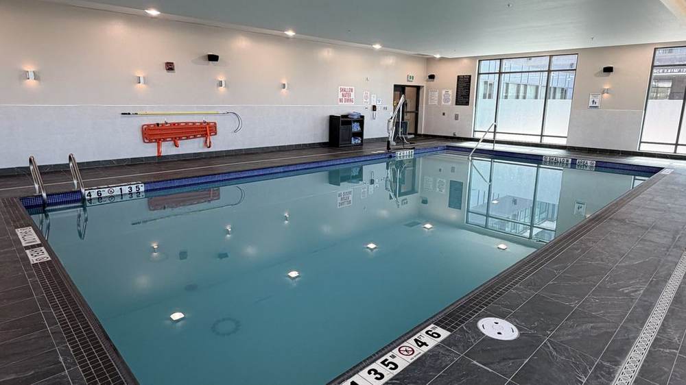 The indoor heated pool at 5100 Satellite Drive, Mississauga, where Apex Swimmers teaches